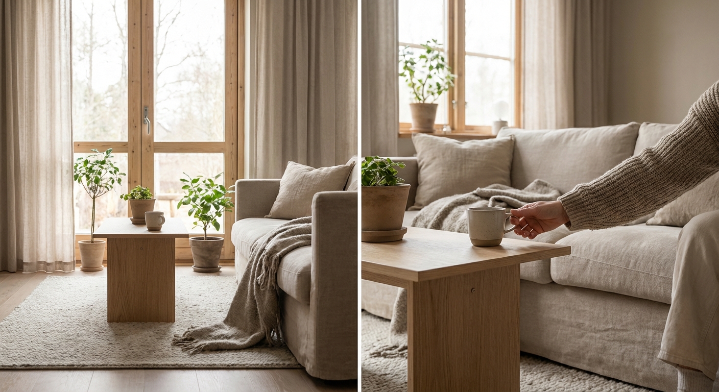 Sofabord ved siden af sofaen